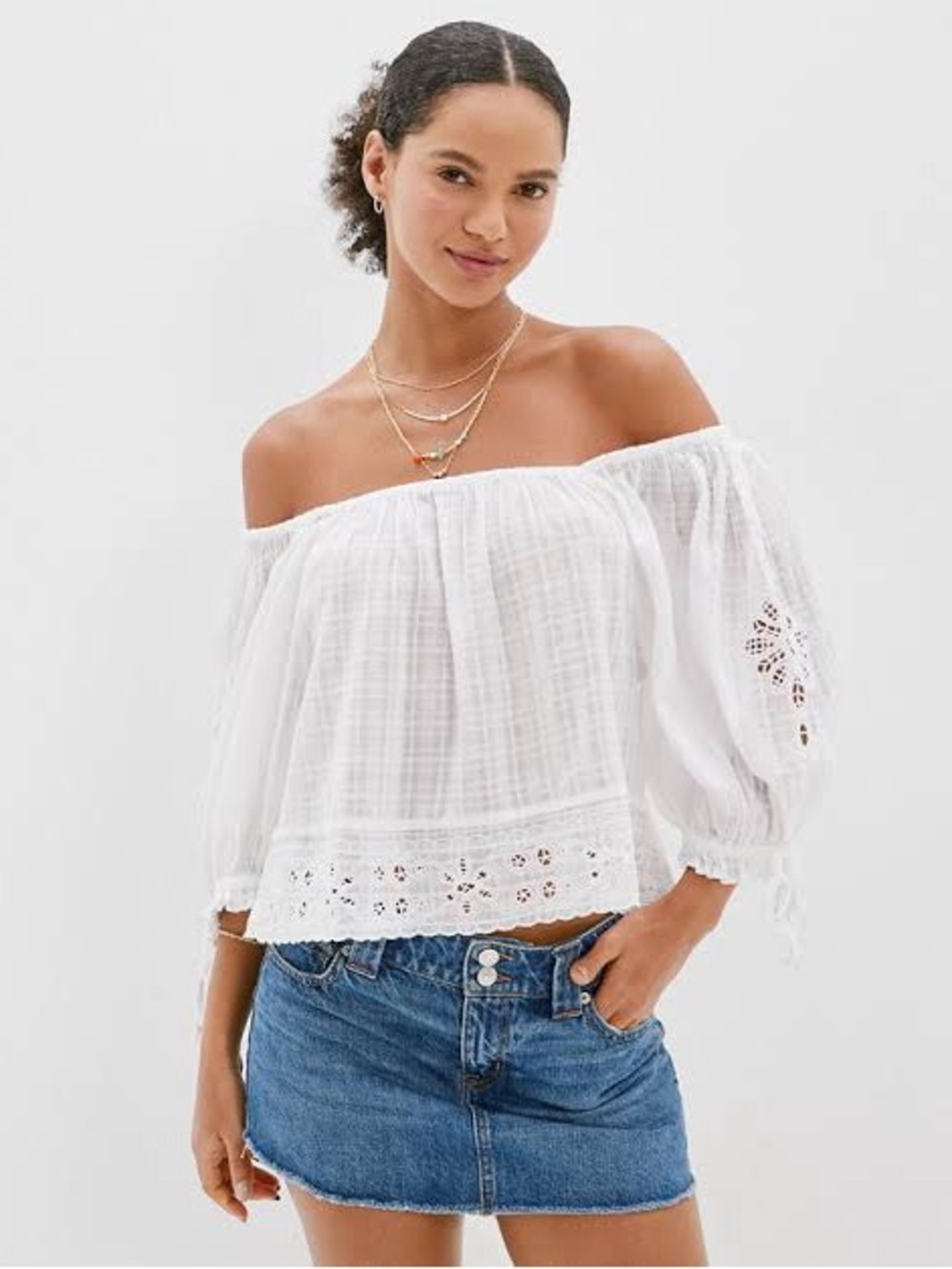 AE American Eagle Wide Neck Puff-Sleeve Blouse NWT Size Large